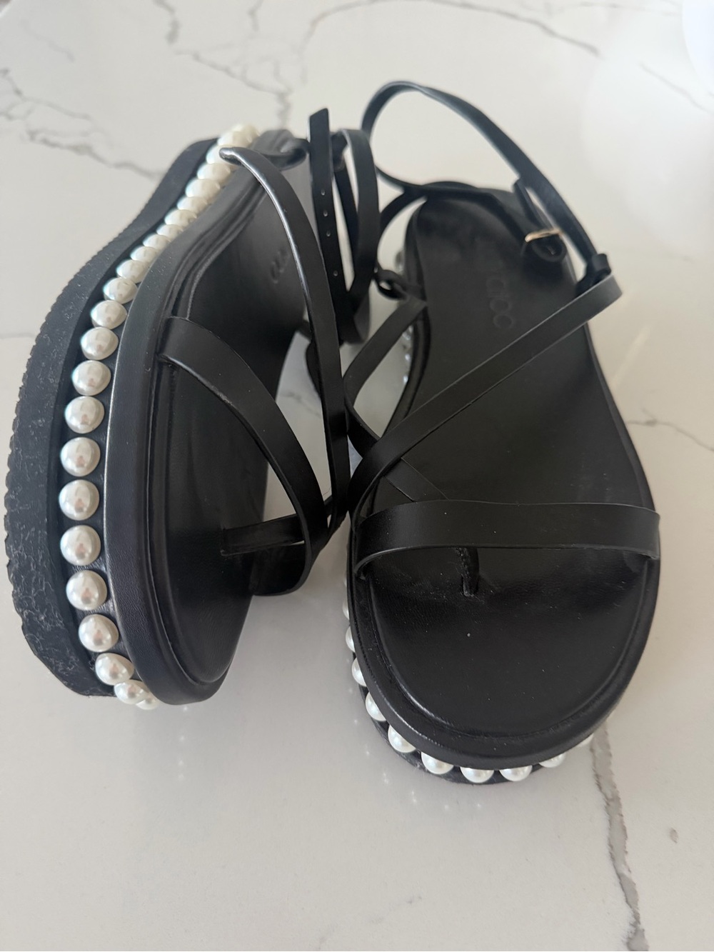 Jimmy Choo Black Pearl-Trim Platform Sandals - Picture 3 of 4